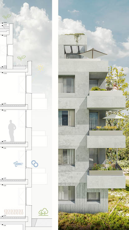 Mehrfamilienhaus Bochum Massivbau Fassadenschnitt Leichtbeton